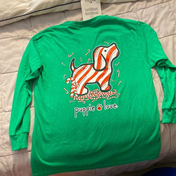 Green Christmas addition puppy love long sleeve shirt. - Picture 2 of 2